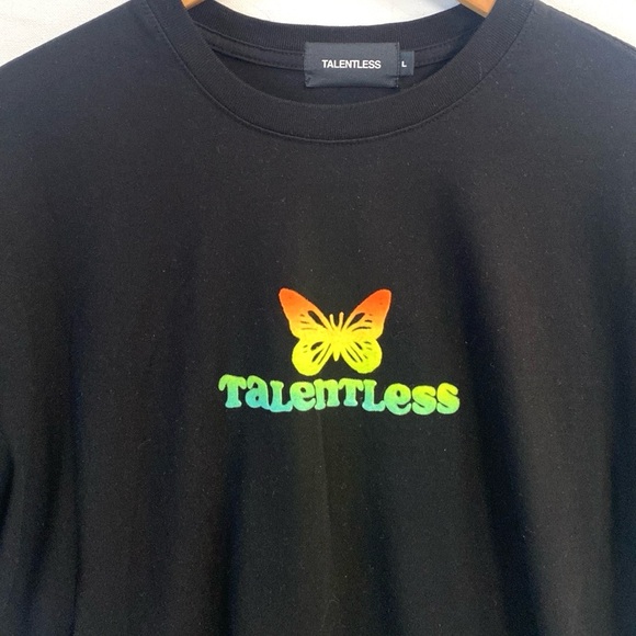 (A11) NEW TALENTLESS Black tee with Butterfly, Size Large, Unisex, NWOT - Picture 3 of 7